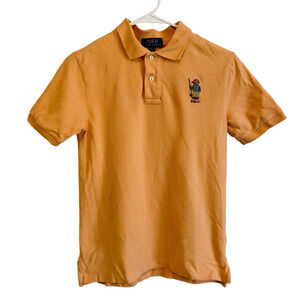 Polo Ralph Lauren Kids Polo Shirt Boys M 10-12 Orange Embroidiered Fishing Bear